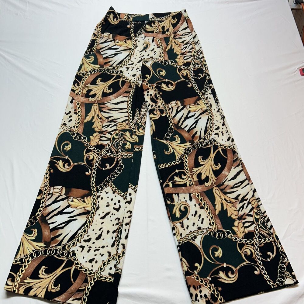 Chico's Traveler's Baroque Animal Print Wide-Leg Palazzo Pants Sz2